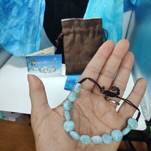 Marahlago Bracelet Blue Larimar Large Bead Adjustable Strap Carribean Gemstone